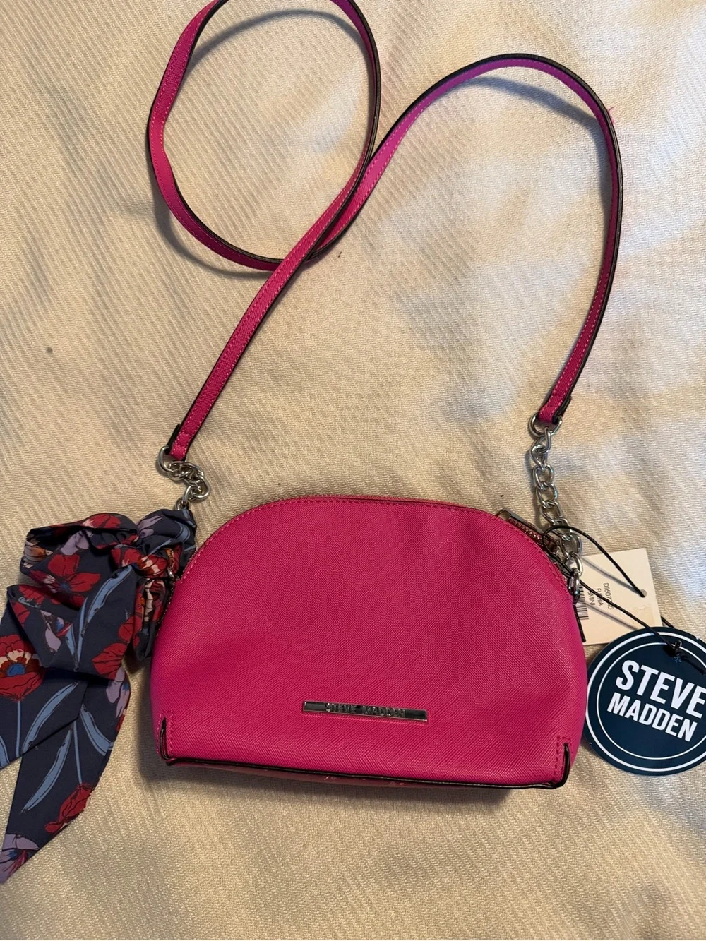 Steve Madden Hot Pink Crossbody with Floral Scarf Detail
